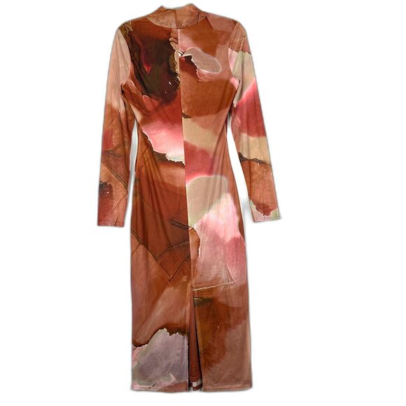 Vici Mesh Midi Dress Size Medium Artsy Abstract Bodycon Watercolor Stretch - Picture 2 of 8